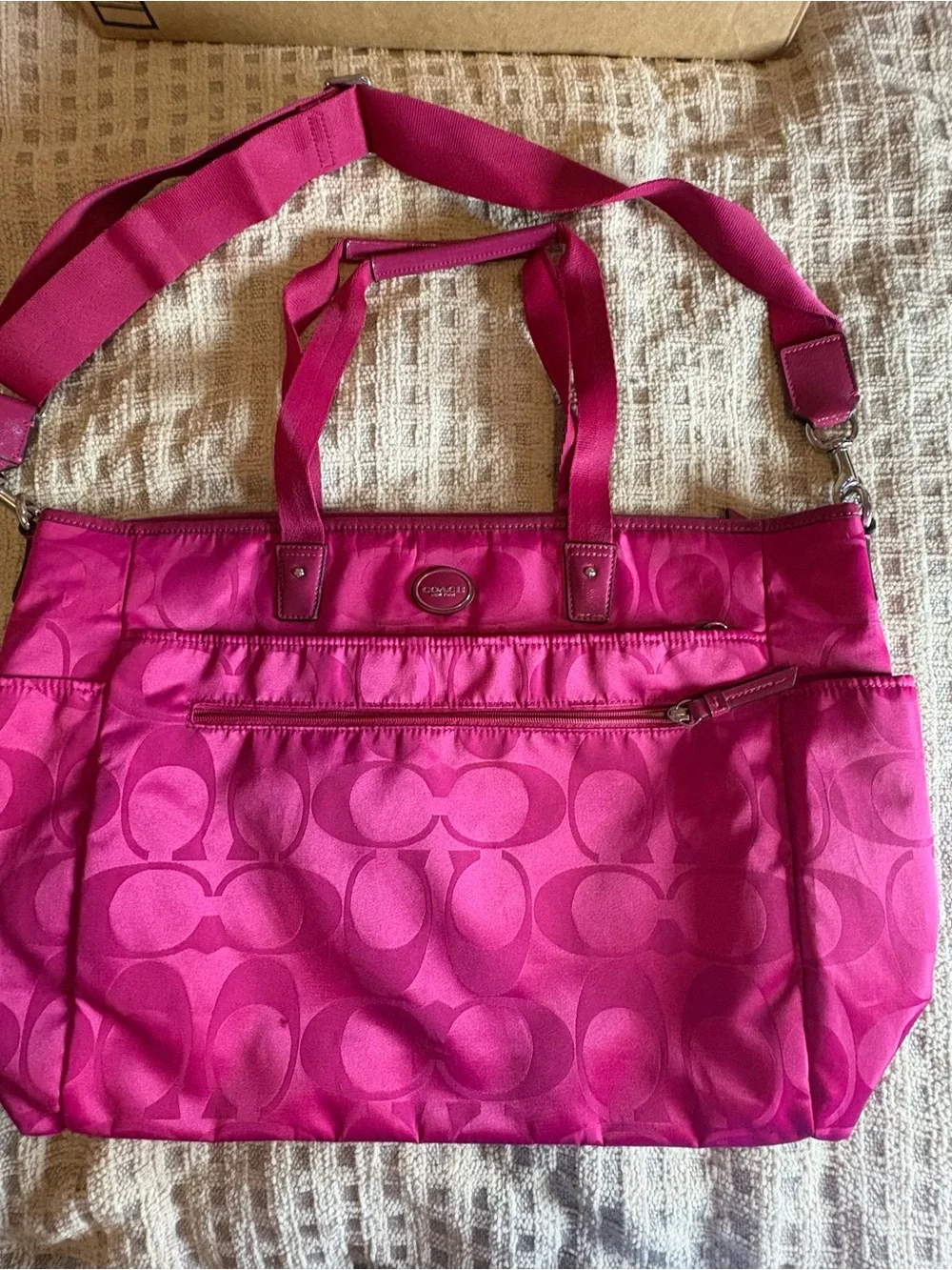 Coach Fuchsia Signature Tote with Adjustable Crossbody Strap